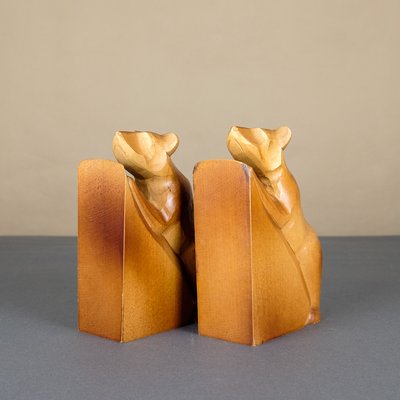 Wooden Bear Bookends from VEB Kunstgewerbliche Holzarbeiten Klings, 1950s, Set of 2-YGX-739412