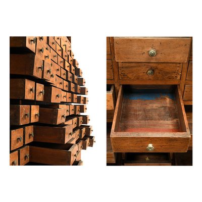 Wooden Bookcase with 99 Drawers, 1940s-NQ-653997