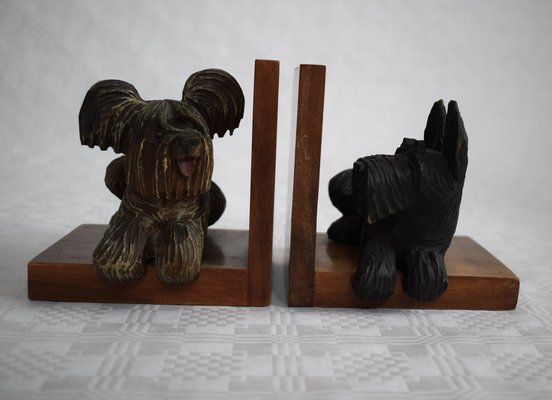 Wooden Bookends with Terriers, 1920s, Set of 2-VA-1703901