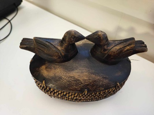 Wooden Box with Two Birds on Top, 1960s-CAQ-2036134