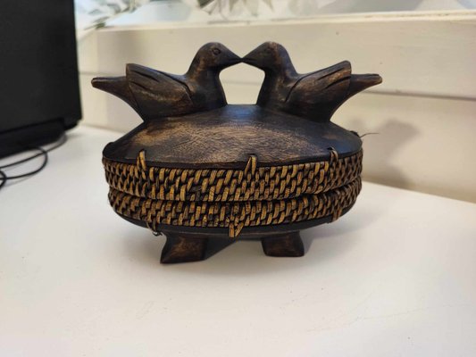 Wooden Box with Two Birds on Top, 1960s-CAQ-2036134