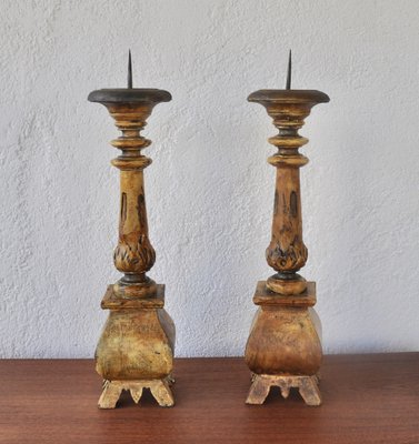 Wooden Candelabras, 1970s, Set of 2-ROJ-2041296