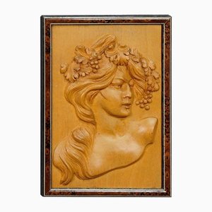 Wooden Carved Victorian Lady Wall Plaque, 1920s-KJP-1149159