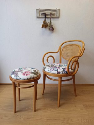 Wooden Chair and Stool, 1950, Set of 2-ZEF-1723832