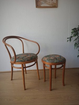 Wooden Chair and Stool, 1950s, Set of 2-ZEF-1723758