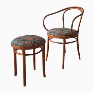 Wooden Chair and Stool, 1950s, Set of 2-ZEF-1723758