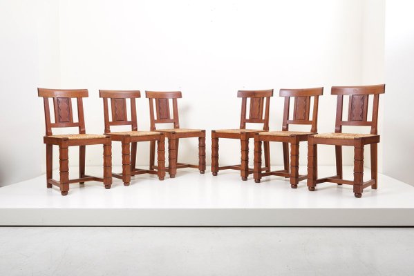 Wooden Chairs by Jacques Matteau, France, 1930s, Set of 6-SFD-631547