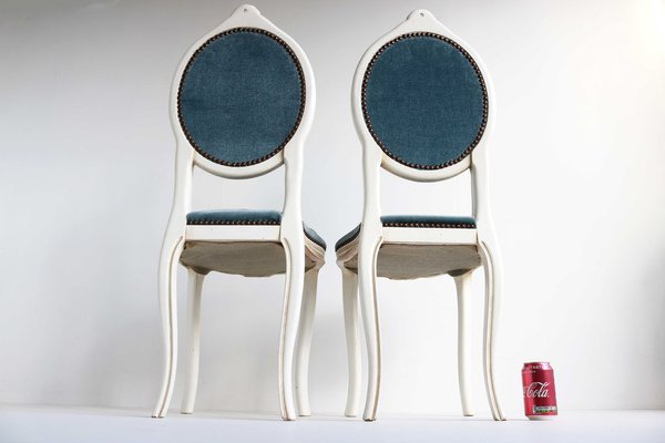 Wooden Chairs in Blue Velvet, Italy, 1960, Set of 12-OKN-2041017