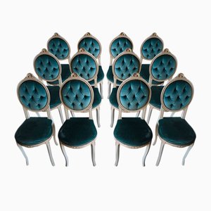 Wooden Chairs in Blue Velvet, Italy, 1960, Set of 12-OKN-2041017