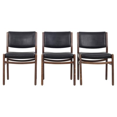 Wooden Chairs with Leatherette Upholstery, Italy, 1960s, Set of 3-AA-1315581