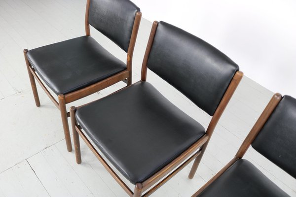 Wooden Chairs with Leatherette Upholstery, Italy, 1960s, Set of 3-AA-1315581