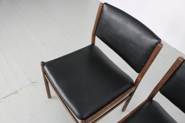 Wooden Chairs with Leatherette Upholstery, Italy, 1960s, Set of 3-AA-1315581