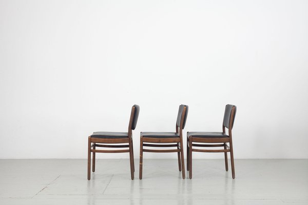 Wooden Chairs with Leatherette Upholstery, Italy, 1960s, Set of 3-AA-1315581