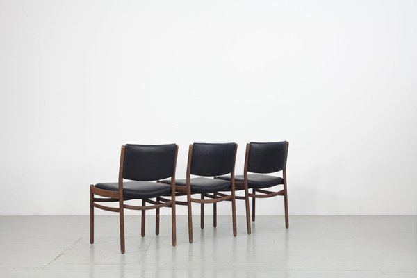 Wooden Chairs with Leatherette Upholstery, Italy, 1960s, Set of 3-AA-1315581