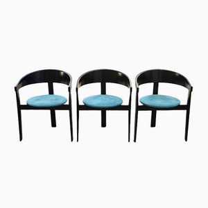 Wooden Chairs with Velour Fabric, 1980, Set of 3-RAQ-1079259