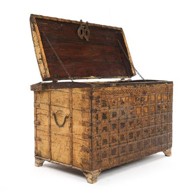 Wooden Chest with Steel Veneer, 1850s-NQ-624623