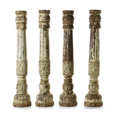 Wooden Column in Carved White Patina-NQ-963452