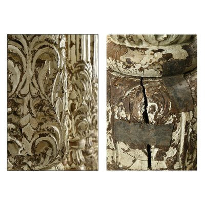 Wooden Column in Carved White Patina-NQ-963452