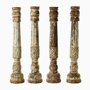 Wooden Column in Carved White Patina-NQ-963452