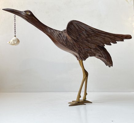 Wooden Crane Bird with Suspended Skull, 1940s-LCR-1799361