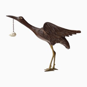 Wooden Crane Bird with Suspended Skull, 1940s-LCR-1799361