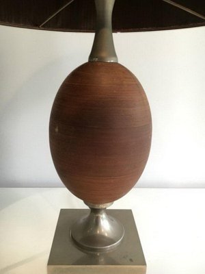 Wooden Egg Lamp and Brushed Steel, 1970s-BA-1365749