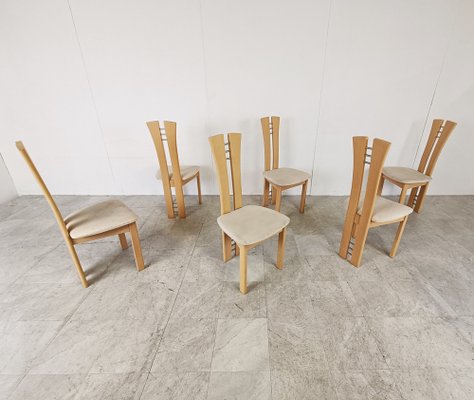 Wooden High Back Dining Chairs, 1990s, Set of 6-IRH-1776645