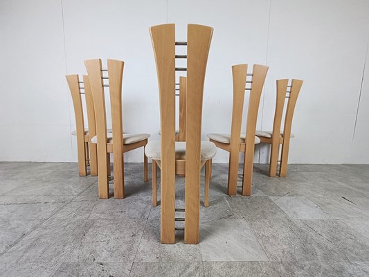 Wooden High Back Dining Chairs, 1990s, Set of 6-IRH-1776645