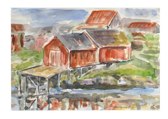 Wooden Huts - Original Watercolor by Armin Guther - 1986 1986-ZCI-755360