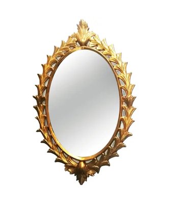 Wooden Mirror with Leaf Garland, 1950s-ODB-1740956