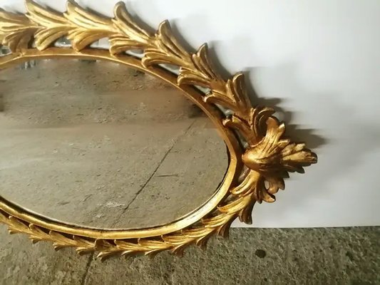 Wooden Mirror with Leaf Garland, 1950s-ODB-1740956