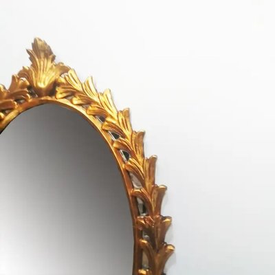 Wooden Mirror with Leaf Garland, 1950s-ODB-1740956