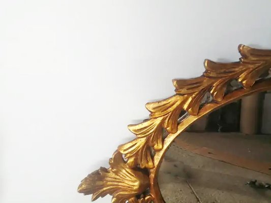 Wooden Mirror with Leaf Garland, 1950s-ODB-1740956