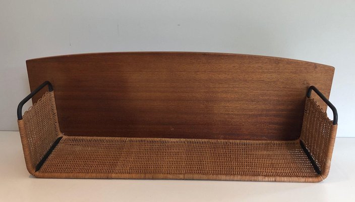 Wooden, Rattan and Lacquered Metal Shelf by Raymond Glemeau, 1970s-BA-1565482