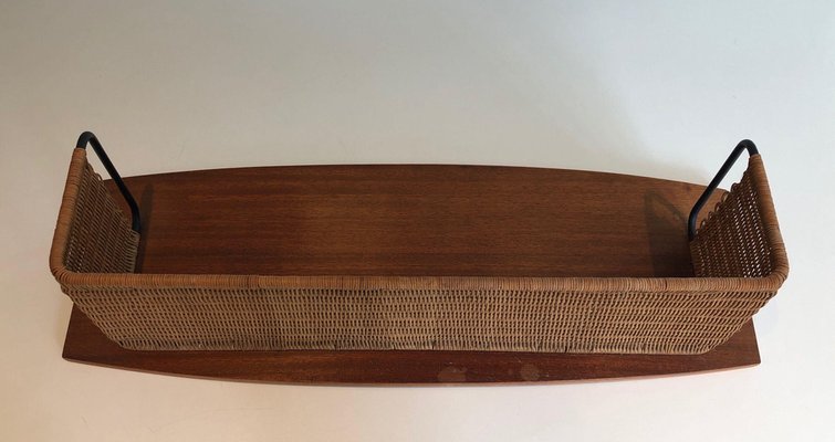 Wooden, Rattan and Lacquered Metal Shelf by Raymond Glemeau, 1970s-BA-1565482