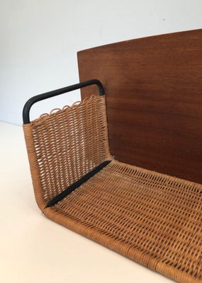 Wooden, Rattan and Lacquered Metal Shelf by Raymond Glemeau, 1970s-BA-1565482