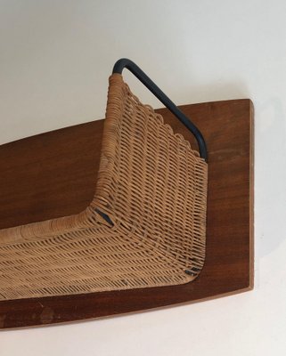 Wooden, Rattan and Lacquered Metal Shelf by Raymond Glemeau, 1970s-BA-1565482