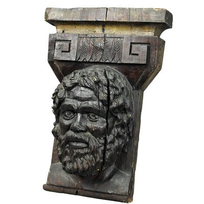 Wooden Sculpture of a Masculine Face-KJP-1149266