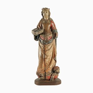 Wooden Sculpture of Saint Catherine in Walnut-WFS-744840