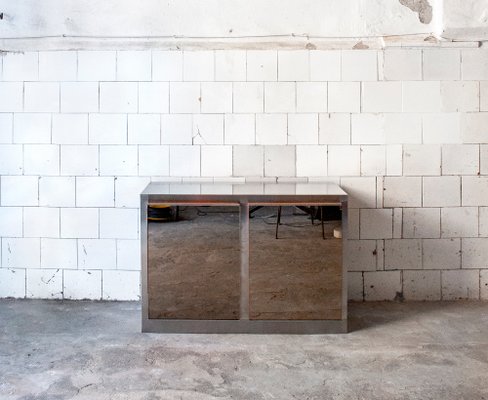 Wooden Sideboard in Steel and Mirror Glass, Italy, 1970s-VCV-1005372