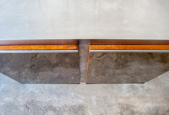 Wooden Sideboard in Steel and Mirror Glass, Italy, 1970s-VCV-1005372