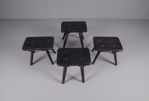 Wooden Stools, 1950s, Set of 4-KQB-1427251