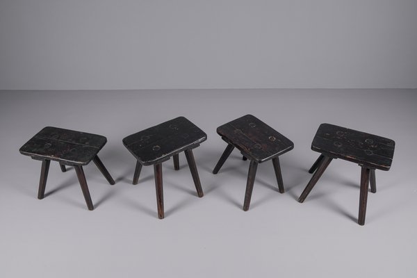 Wooden Stools, 1950s, Set of 4-KQB-1427251