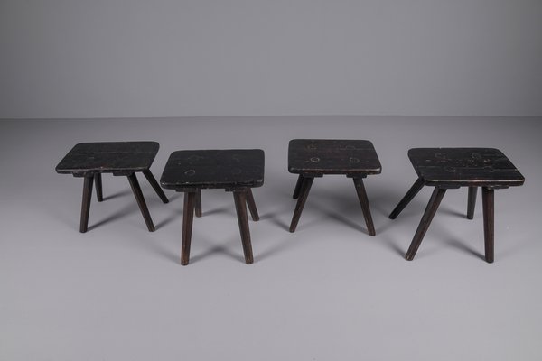 Wooden Stools, 1950s, Set of 4-KQB-1427251