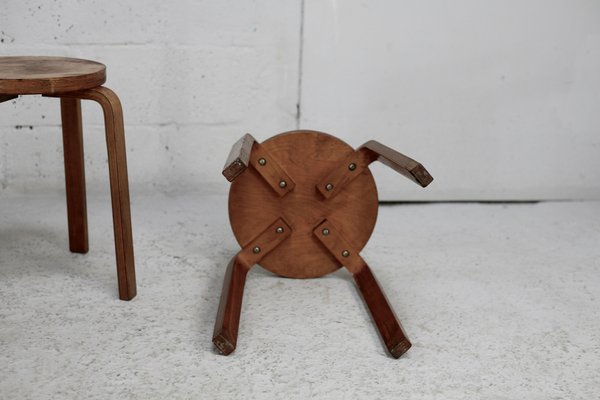 Wooden Stools attributed to Alvar Aalto, 1970s, Set of 2-MAO-1723203