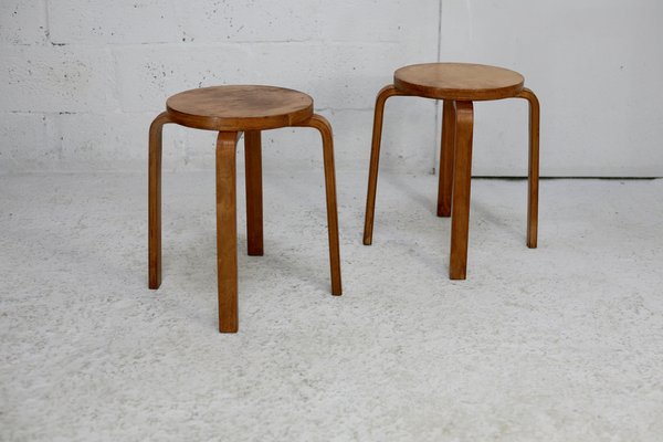 Wooden Stools attributed to Alvar Aalto, 1970s, Set of 2-MAO-1723203