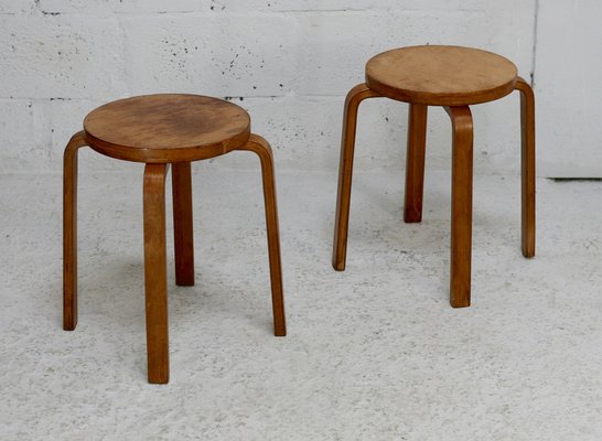 Wooden Stools attributed to Alvar Aalto, 1970s, Set of 2-MAO-1723203