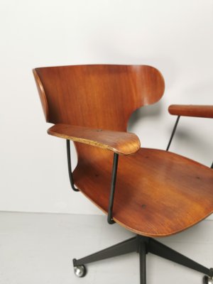 Wooden Swivel Chair in Teak and Plywood by Carlo Ratti for Legni Curvati, 1950s-PRS-842590