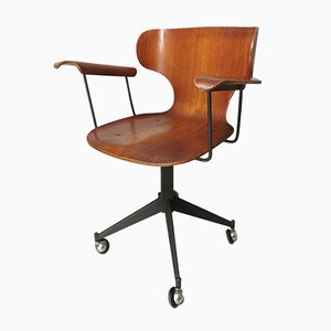 Wooden Swivel Chair in Teak and Plywood by Carlo Ratti for Legni Curvati, 1950s-PRS-842590