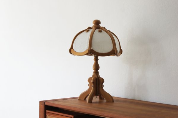 Wooden Table & Glass Lamp from Asmuth Leuchten-UMB-2020238